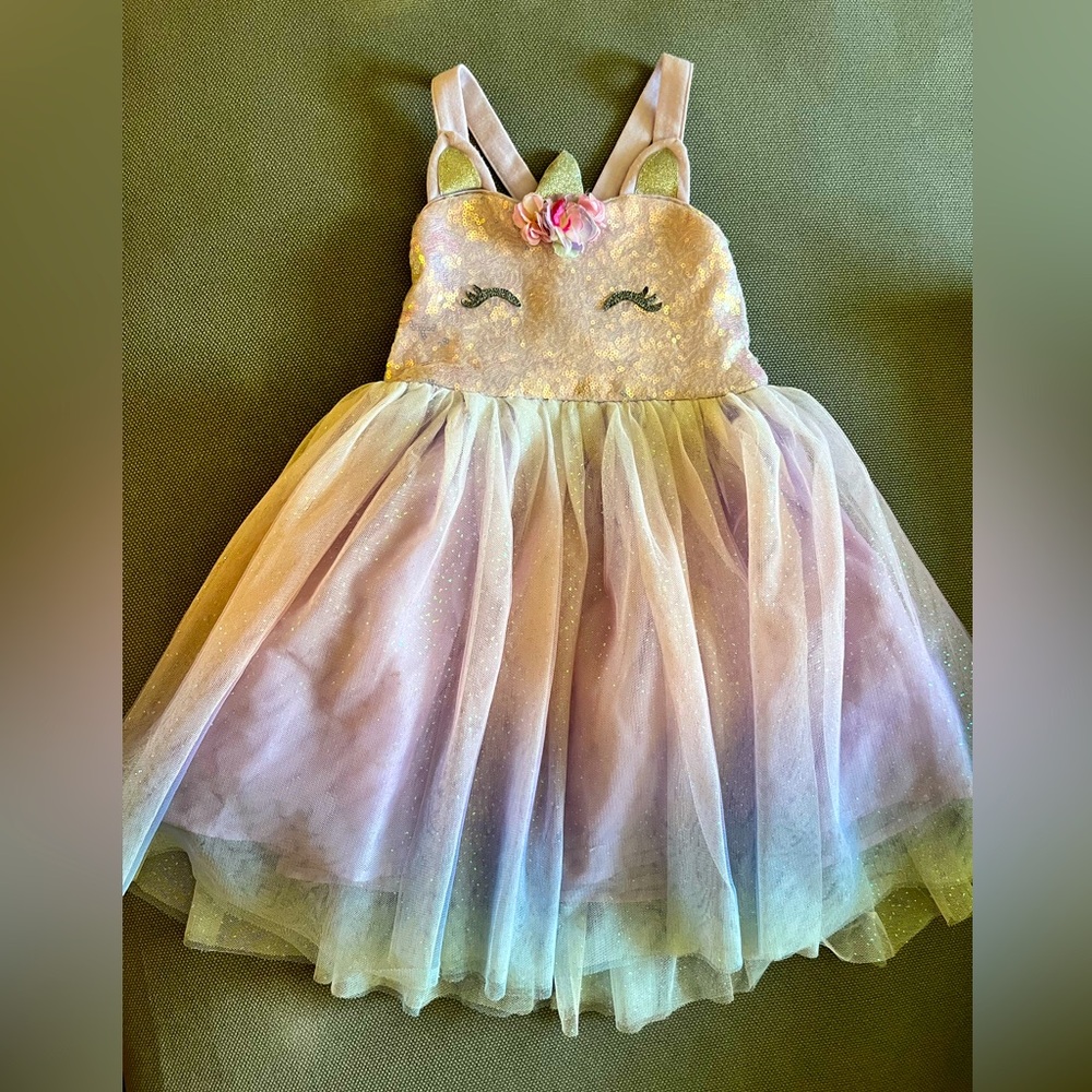 Pink & Violet Little Girls Sleeveless Sequin Unicorn Tutu Dress Size 4